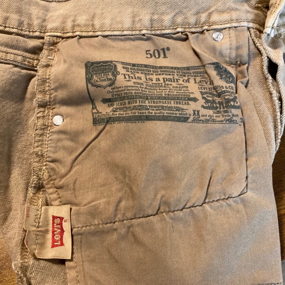 Levis 501 Original High Rise Cutoff Denim Shorts Tan‎ Khaki Button Fly 30 NEW - Picture 10 of 10
